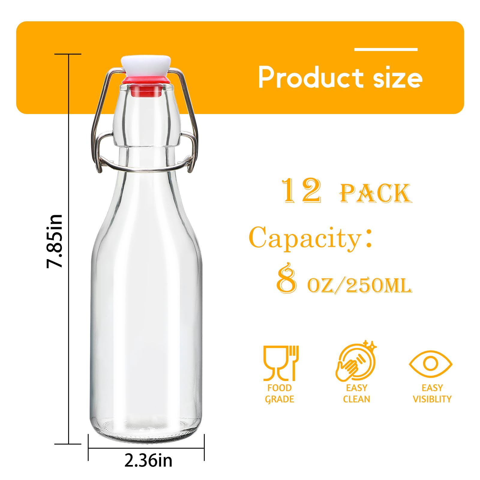 Accguan 8oz flip-top glass bottle for kefir with secure leak-proof closure.