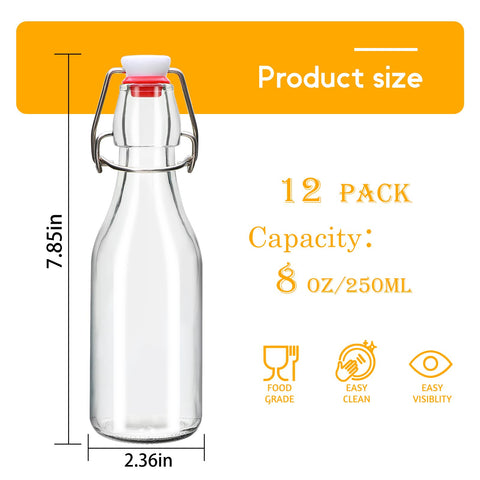 Accguan 8oz flip-top glass bottle for kefir with secure leak-proof closure.