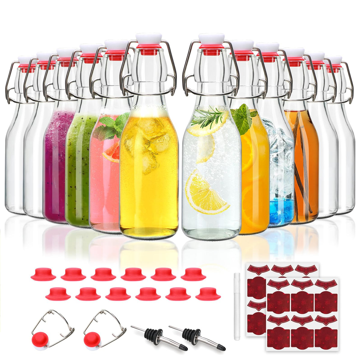 Accguan 8oz flip-top glass bottle for kombucha with airtight seal and reusable design.