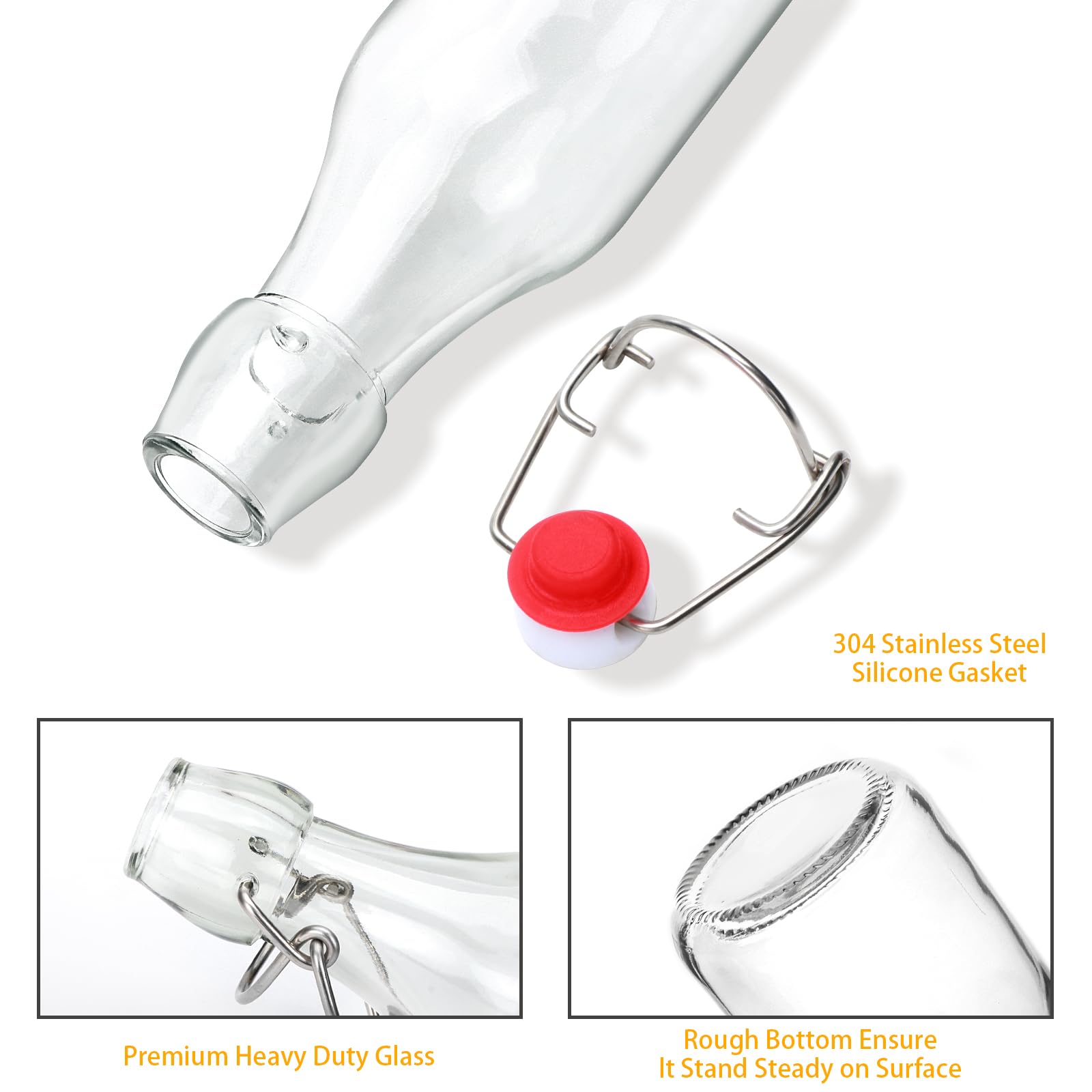 Accguan 8oz flip-top glass bottle stores vanilla extract with airtight lid.