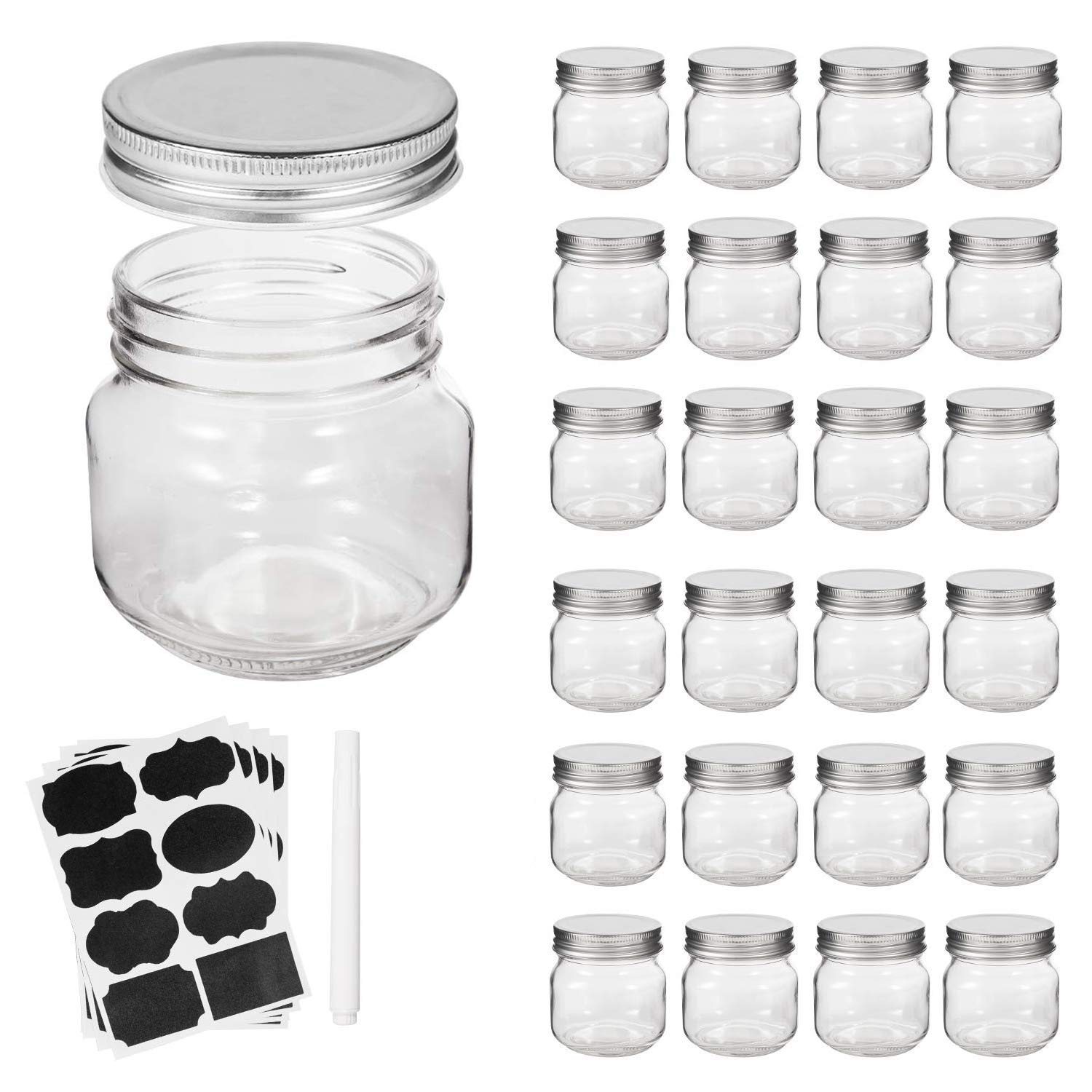Accguan 8oz mason jar with silver lid and band offers secure, leak-free storage.