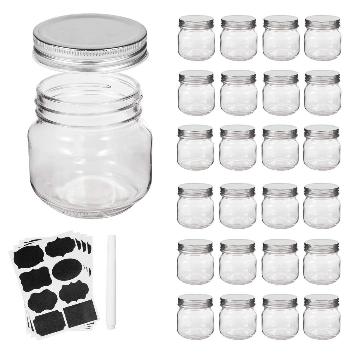 Accguan 8oz mason jar with silver lid and band offers secure, leak-free storage.