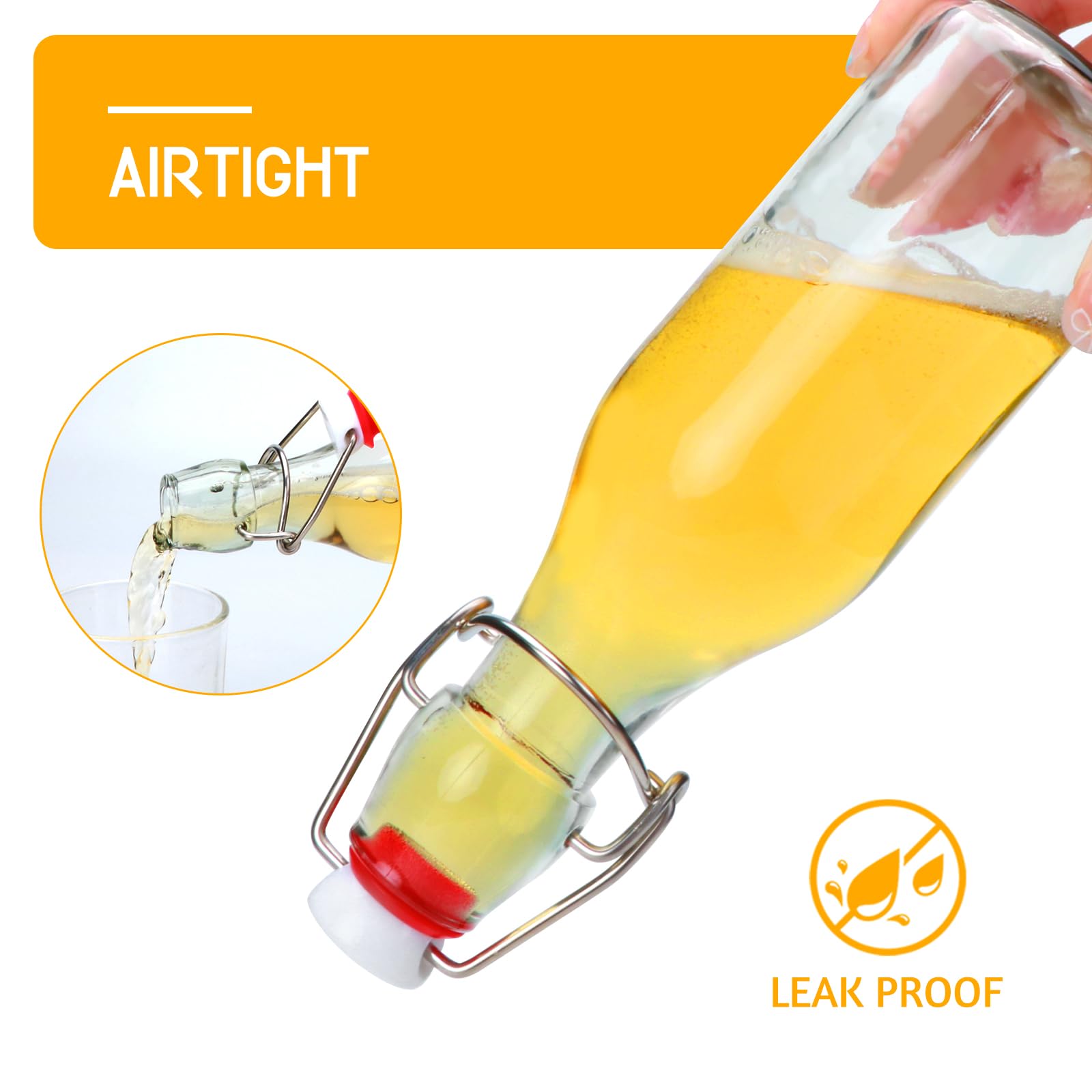 Accguan 8oz swing-top glass bottle for vinegar with airtight closure.