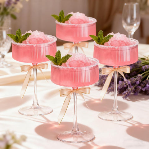 Accguan Ribbed Coupe glasses in bar setup demonstrate versatile serving.