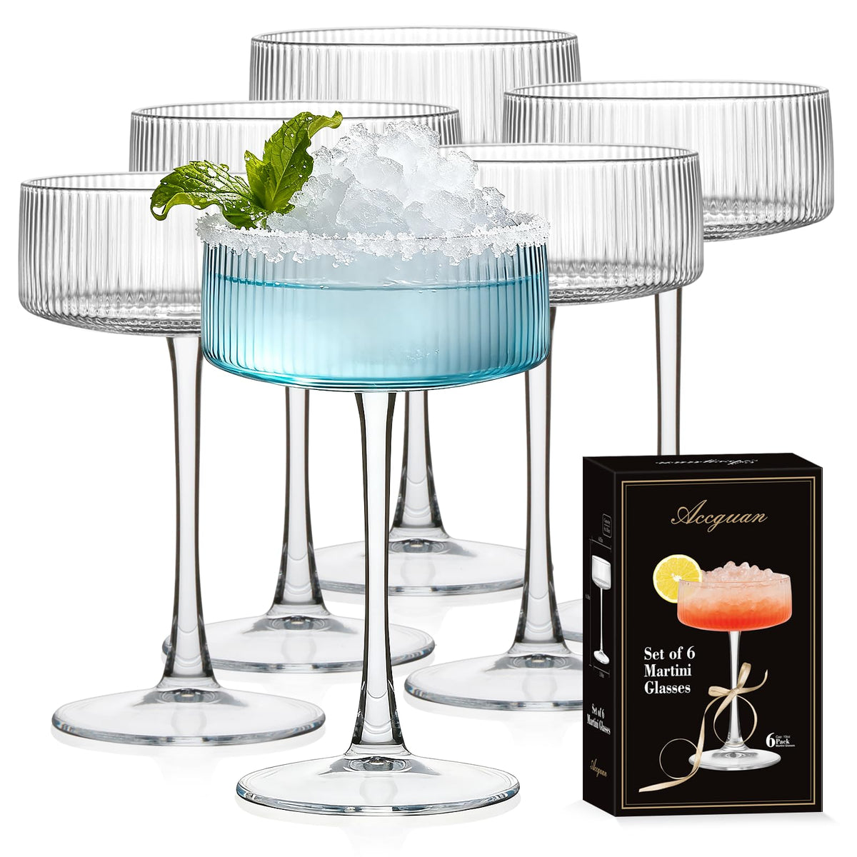Accguan Ribbed Coupe Glasses 10oz side view shows elegant vintage silhouette for entertaining.