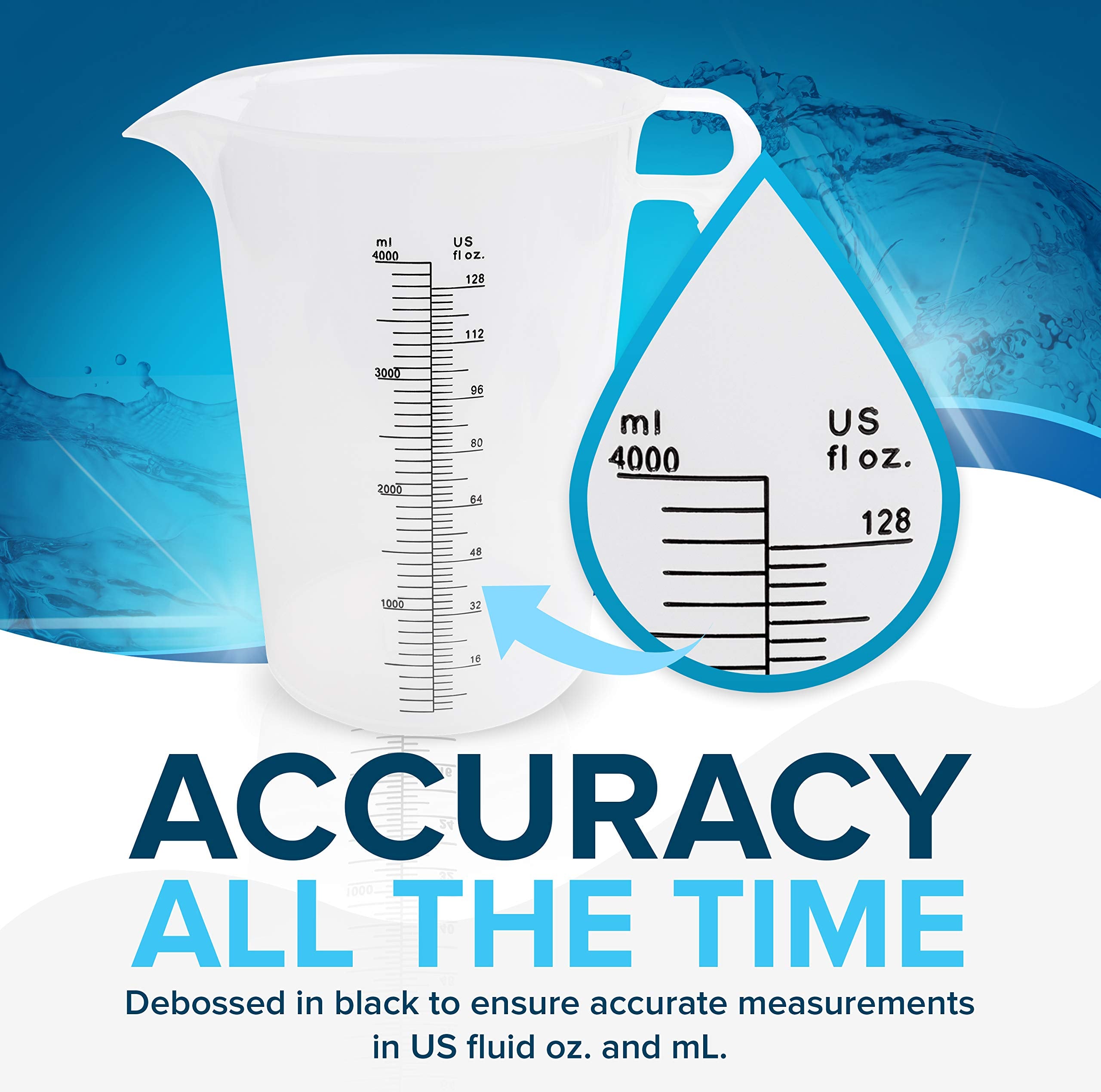 ACCUPOUR measuring pitcher with wide spout for precise pouring control.