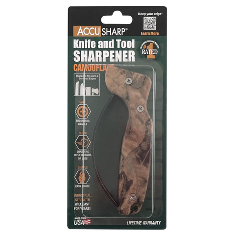 AccuSharp Camo with diamond-honed blades restores dull blades reliably.