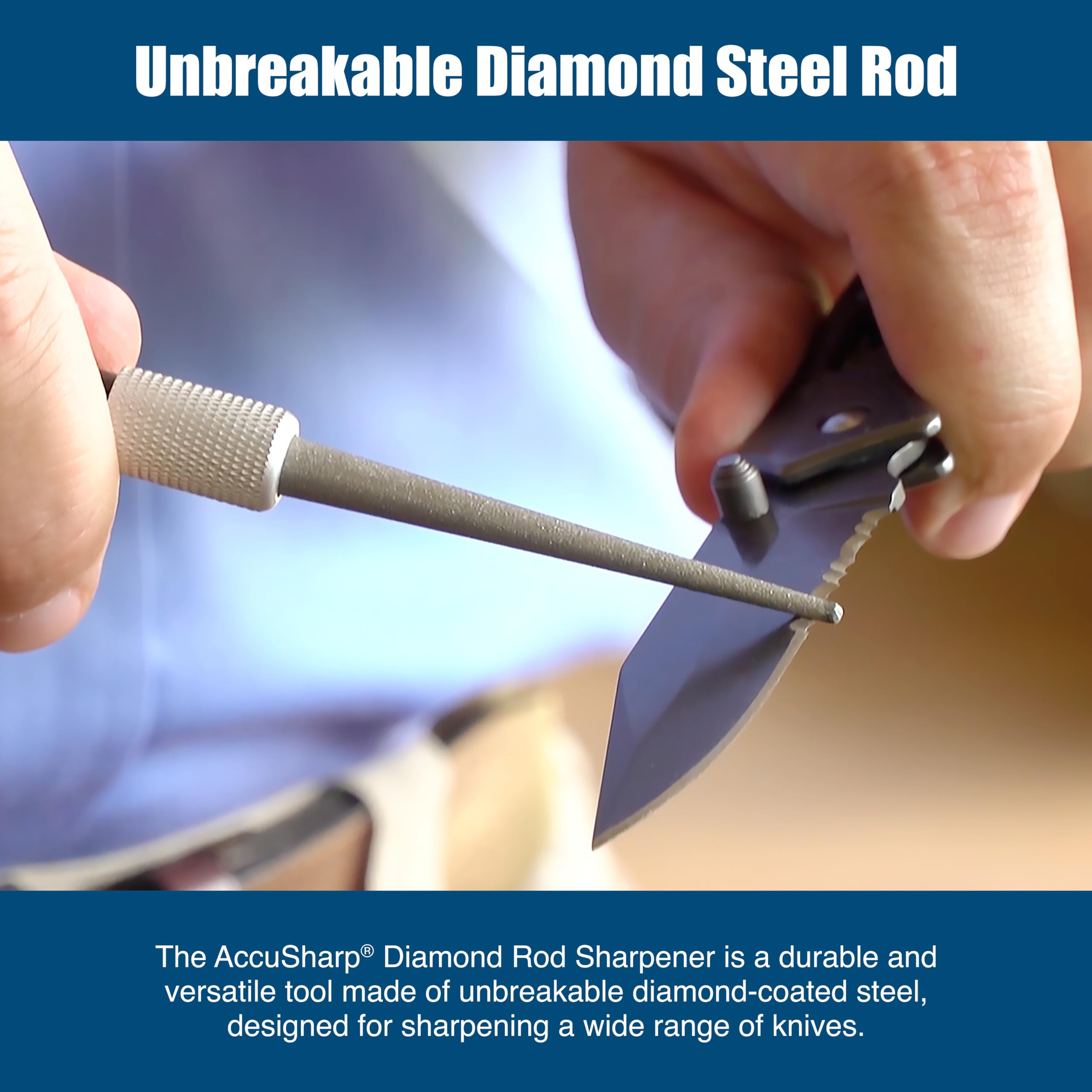 AccuSharp cone-tip serration sharpener supports serrated edge maintenance.