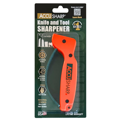 ACCUSHARP diamond-honed tungsten carbide blades sharpen fast and last longer.