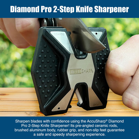 AccuSharp Diamond Pro brushed aluminum body with rubber grip for safe handling