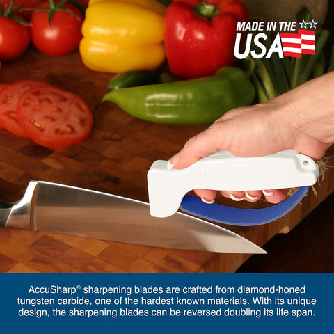 User-friendly ACCUSHARP sharpener is simple to use for everyday kitchen tasks.