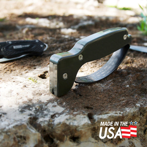 ACCUSHARP knife sharpener shines on both straight and serrated blades for versatility.