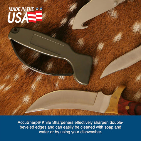 ACCUSHARP safe ergonomic design protects fingers during sharpening sessions.