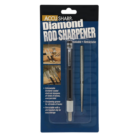 AccuSharp retractable rod with serration cone-tip for serrated knife maintenance.