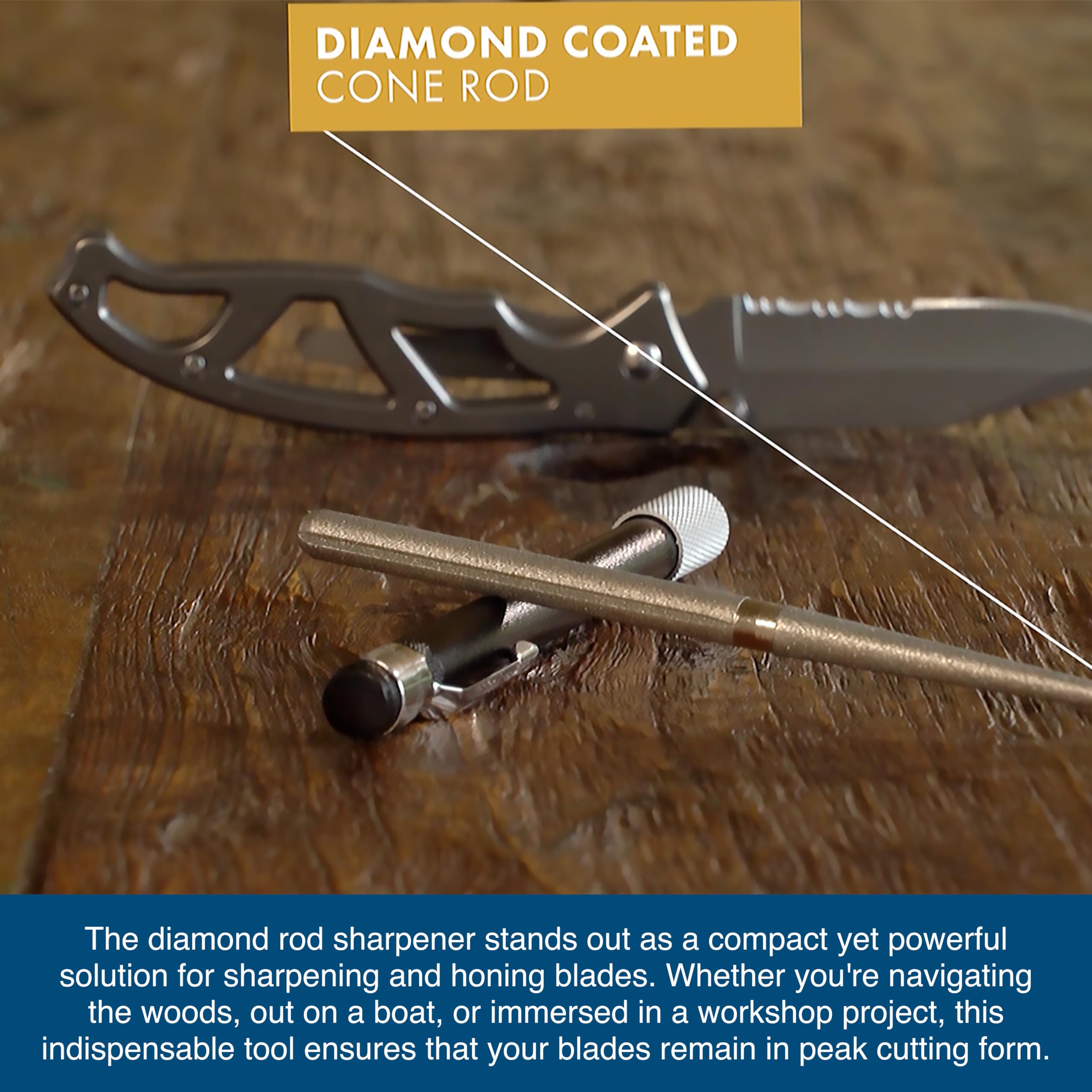 AccuSharp rubber-grip handle provides stable, safe sharpening on the go.