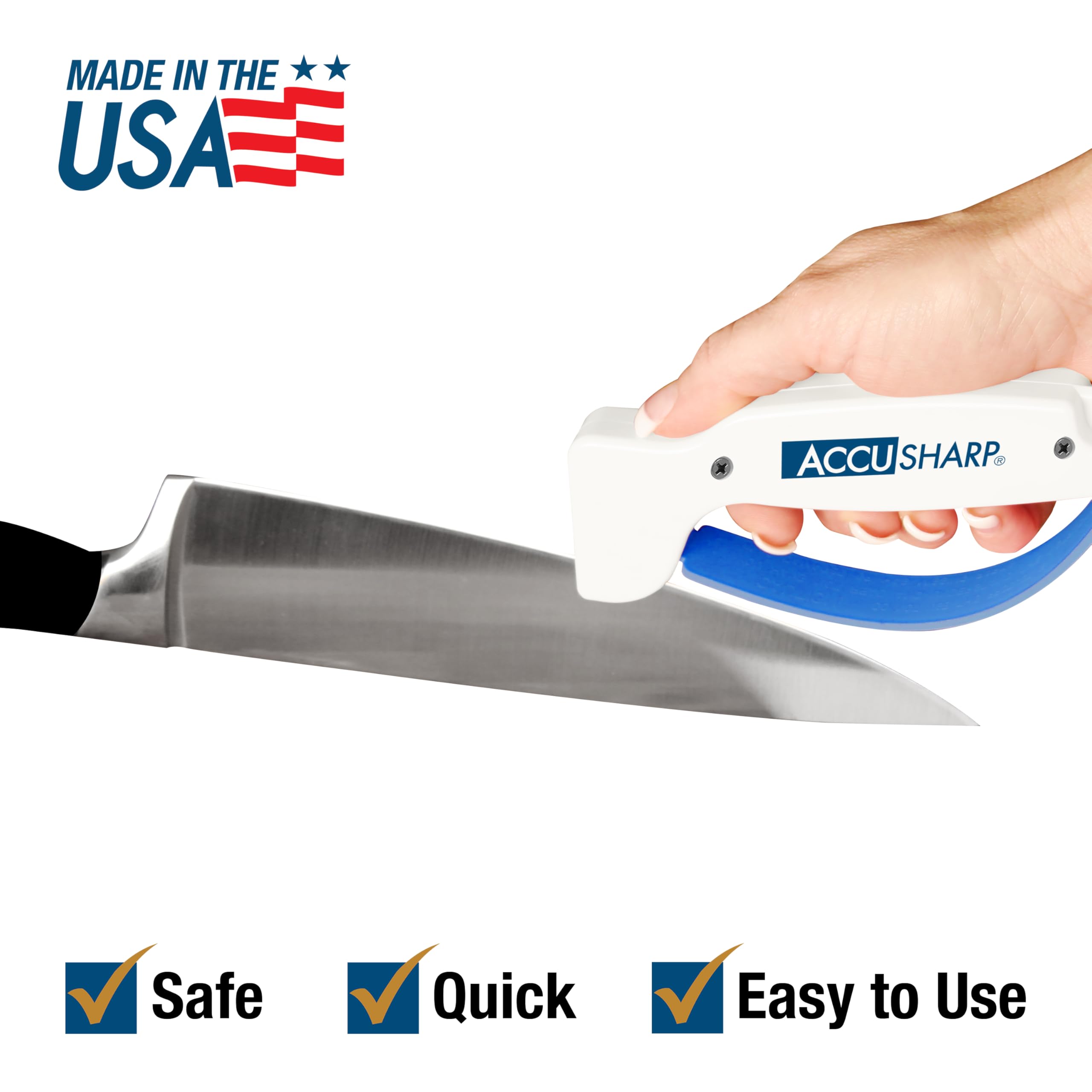 Safe ergonomic handle with a full-length guard protects fingers during sharpening.