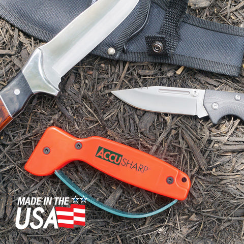 ACCUSHARP safety guard and grip protect fingers during sharpening.