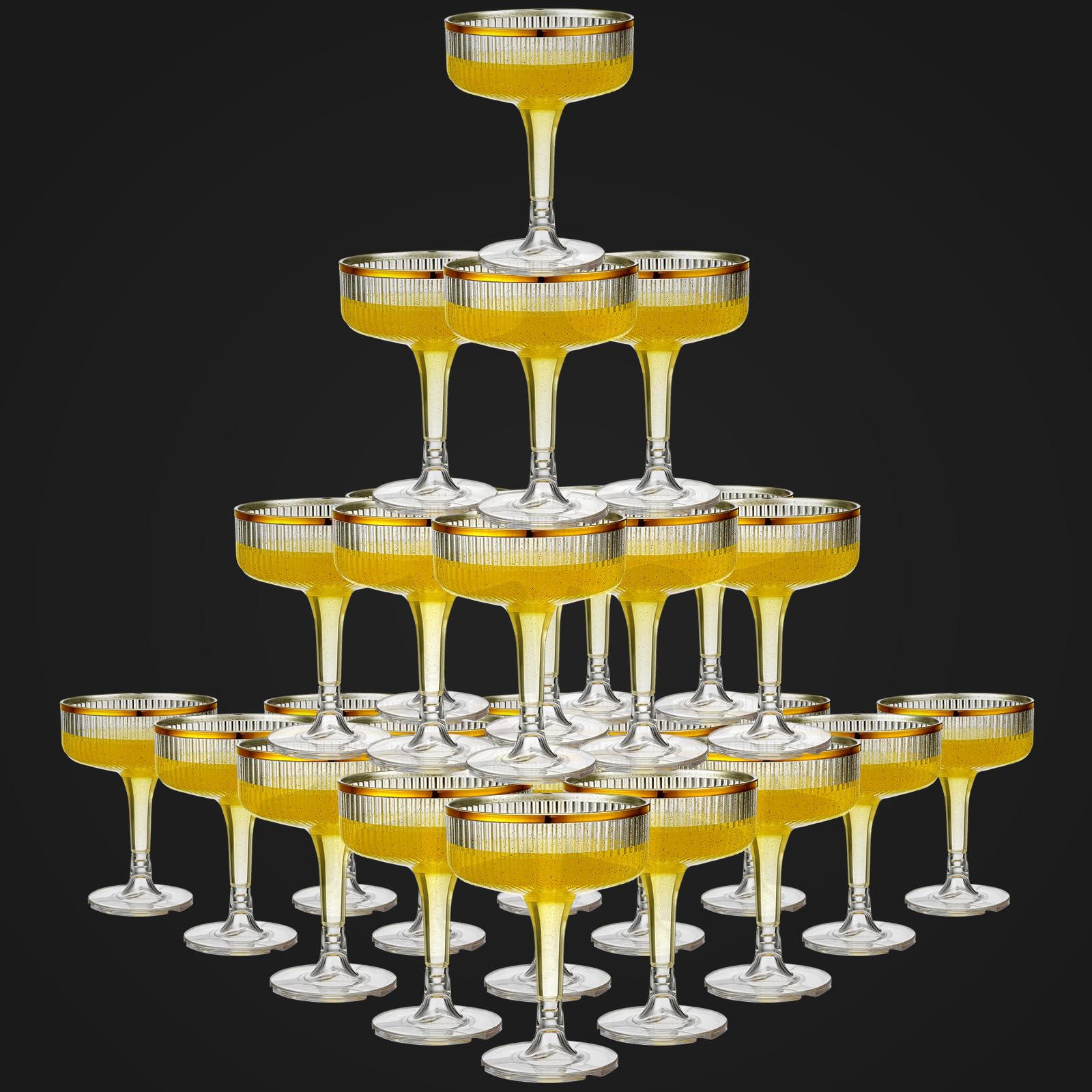 Acellegic 24-piece champagne coupe set with glitter gold for elegant celebrations