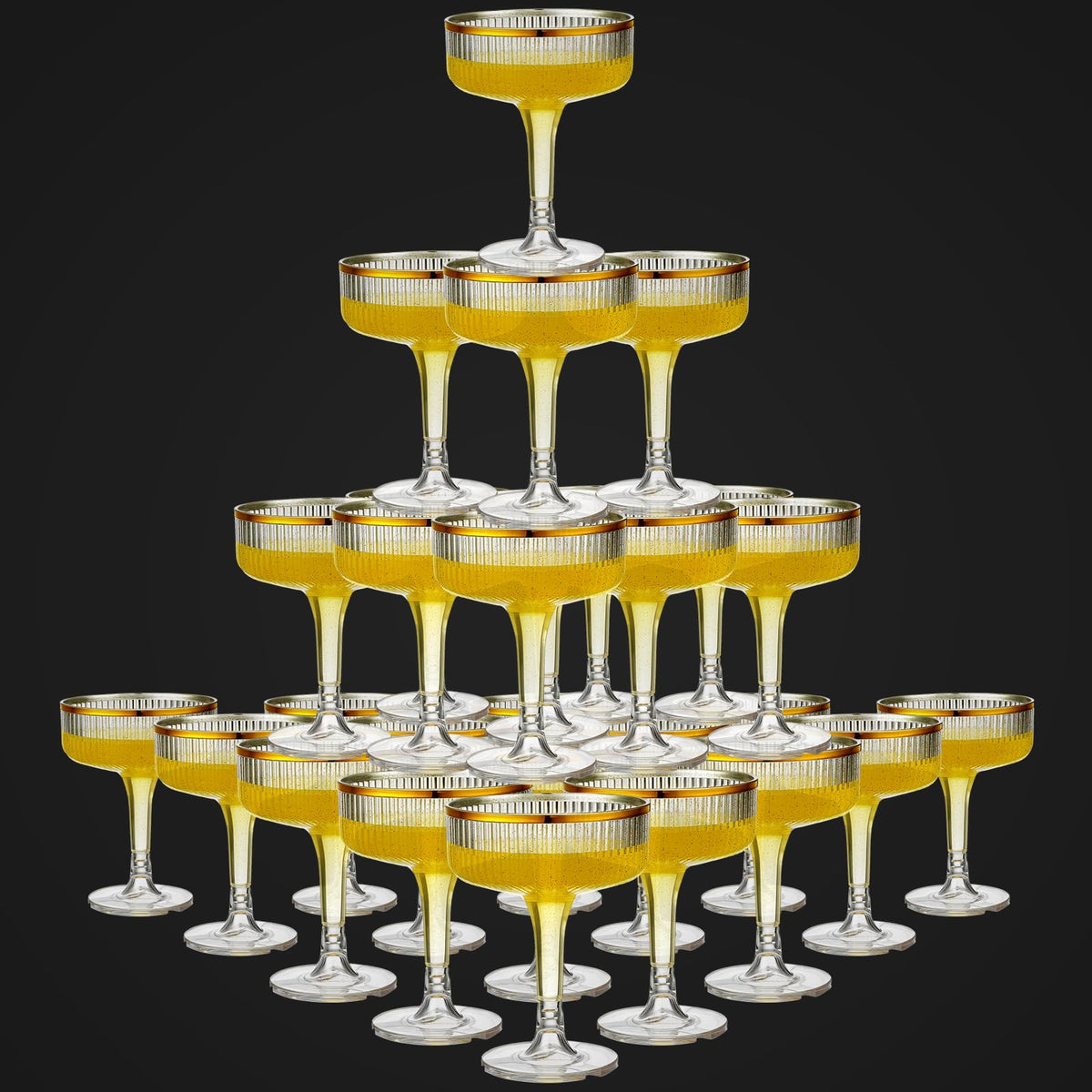 Acellegic 24-piece champagne coupe set with glitter gold for elegant celebrations