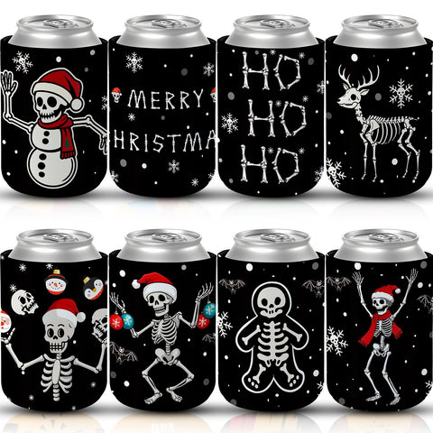 Acellegic Christmas skeleton can sleeve on a 12oz can, keeps drinks cool and hands dry.