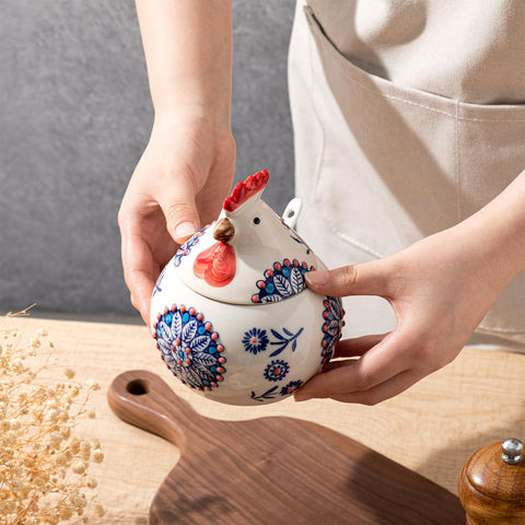 Playful kitchen decoration suitable for festive shelves and countertop displays.