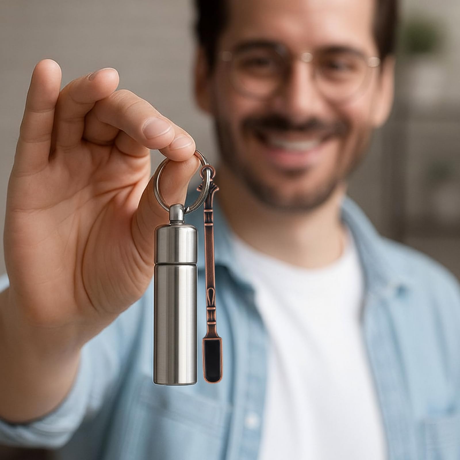Acellegic-spice-container-keychain keeps seasonings close on hikes and travel.