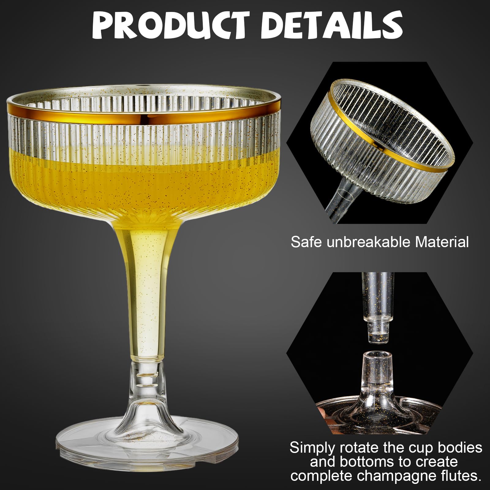 Acellegic stackable plastic champagne coupes save space during large gatherings