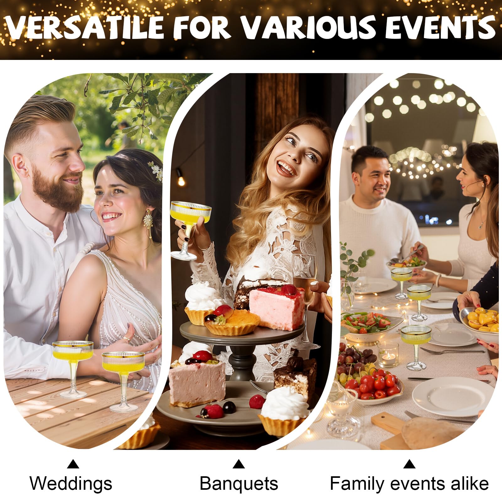 Acellegic wedding and party champagne glasses with glitter gold elevate celebrations