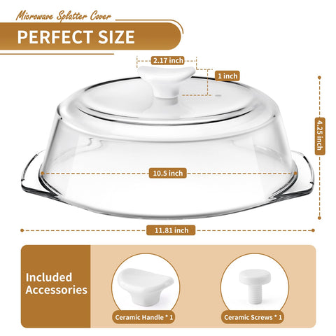 ACEPRUT Glass microwave cover with ceramic handle close-up highlighting cool-touch grip