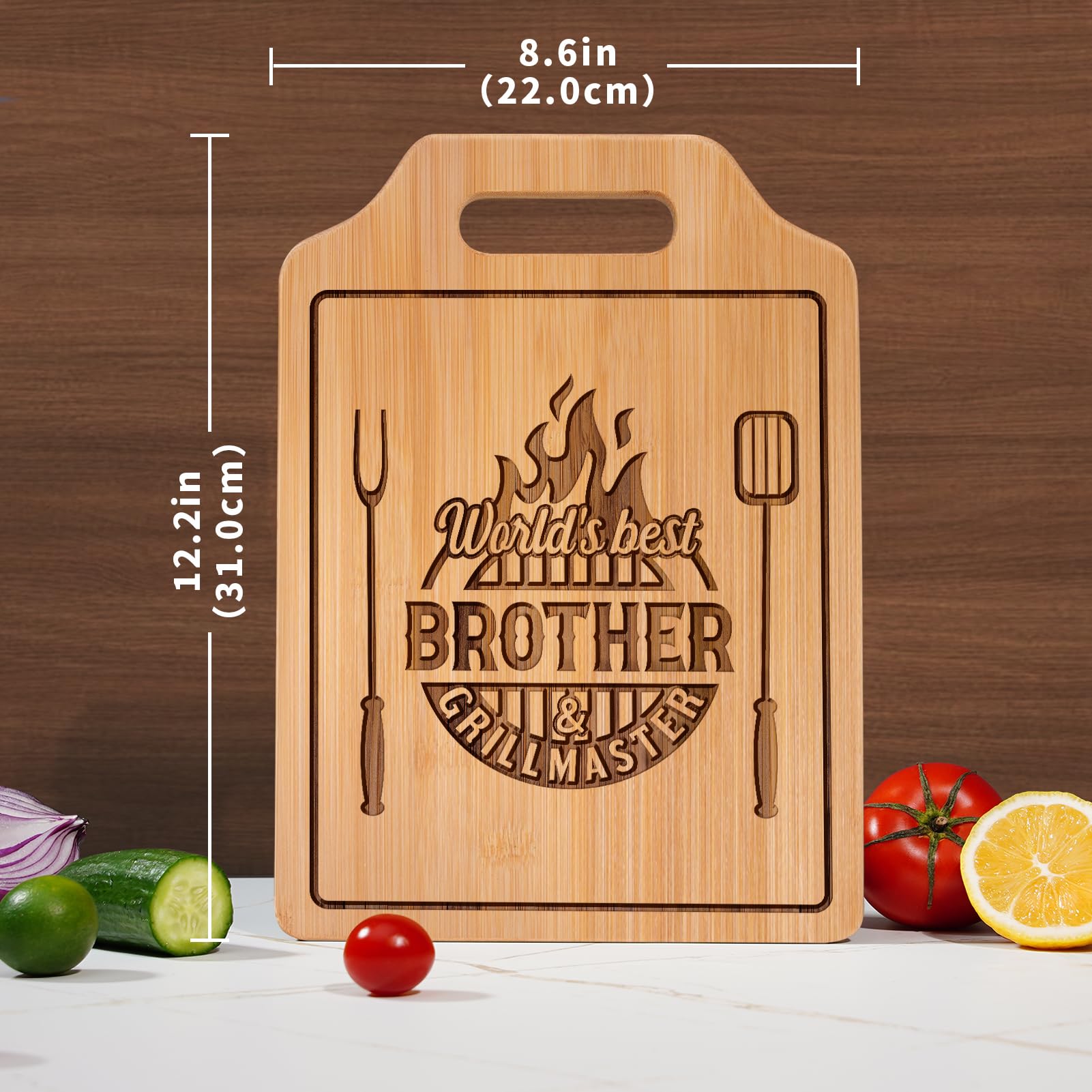 AceThrills bamboo cutting board highlighting kitchen fork design for elegant cheese and fruit platters.