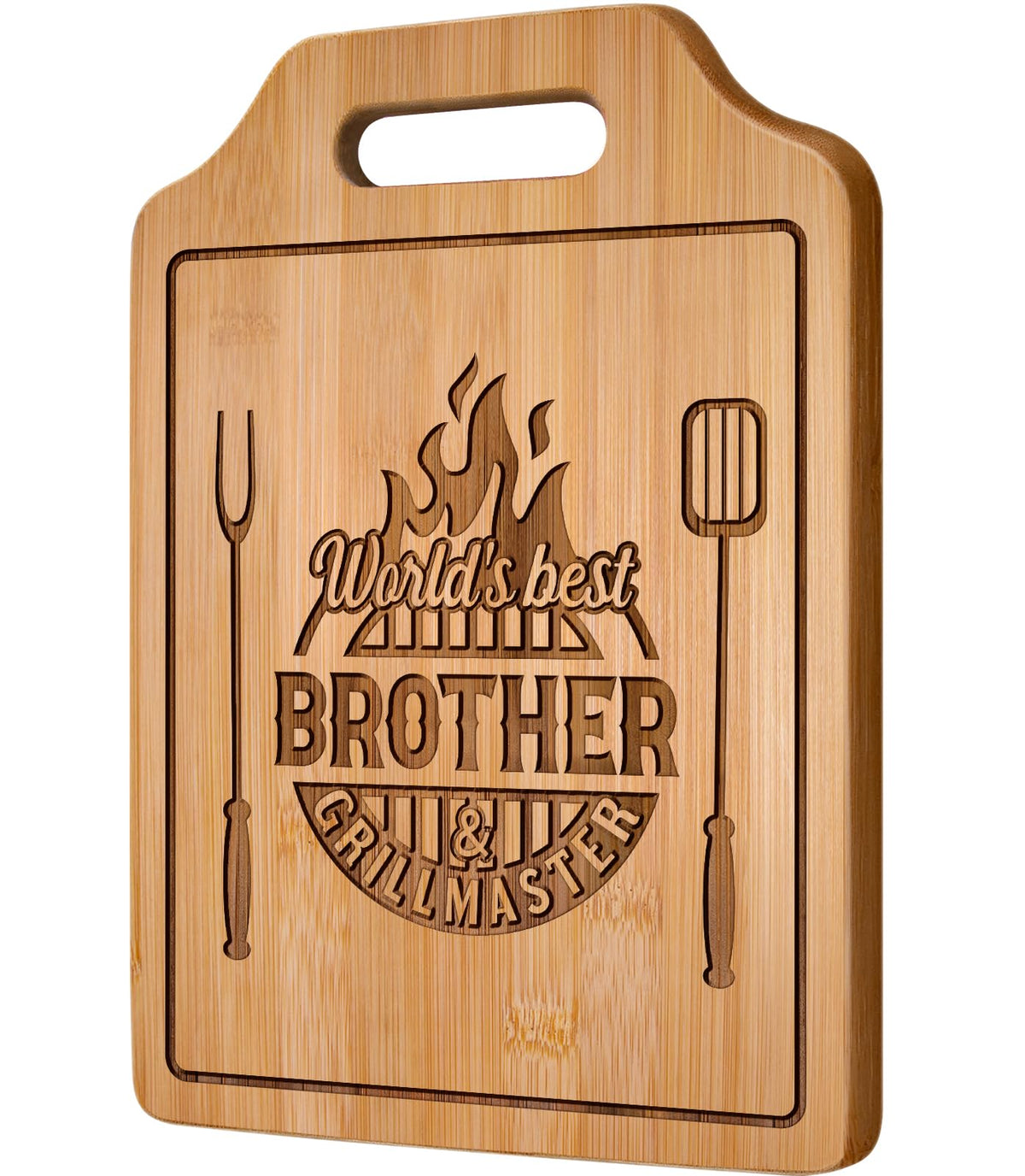 AceThrills engraved cutting board with World's Best Brother motif, ideal for gifting and kitchen display.