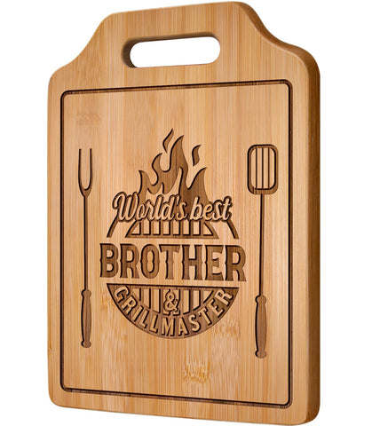 AceThrills engraved cutting board with World's Best Brother motif, ideal for gifting and kitchen display.