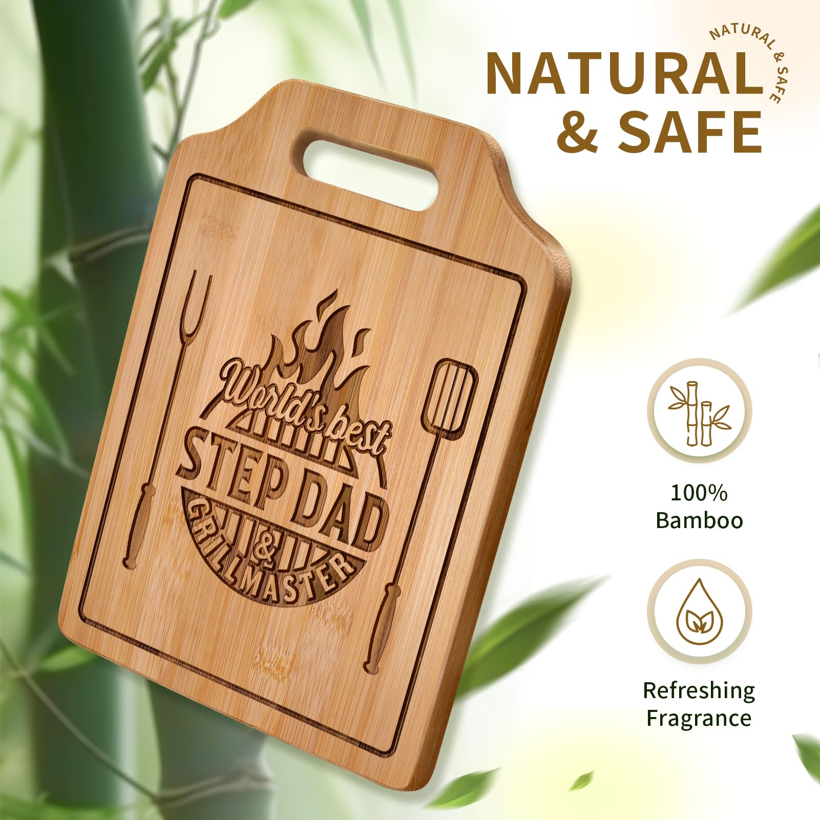 AceThrills bamboo board with kitchen fork design for stylish prep and serving.