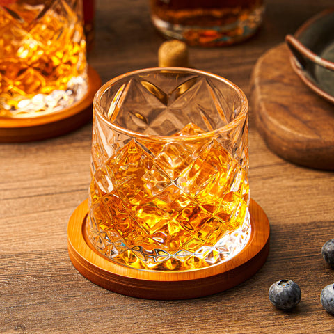 ACHEER rotatable old-fashioned glass with bamboo coaster in a gift box.