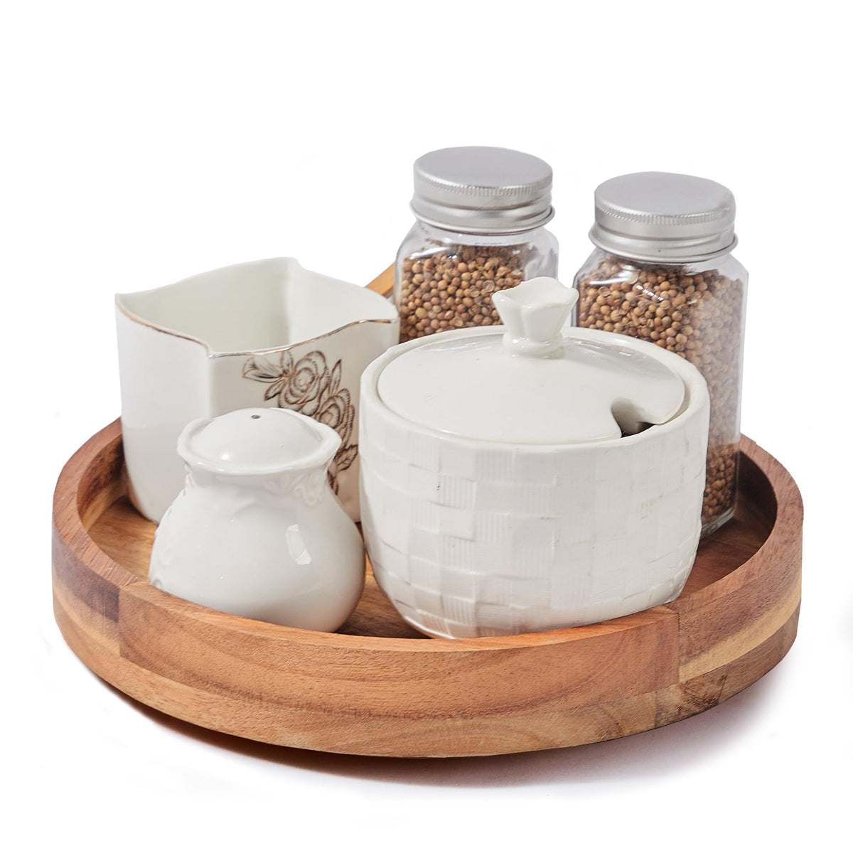 ACIAZAAZ 9‑inch acacia lazy Susan rotates smoothly for quick access.