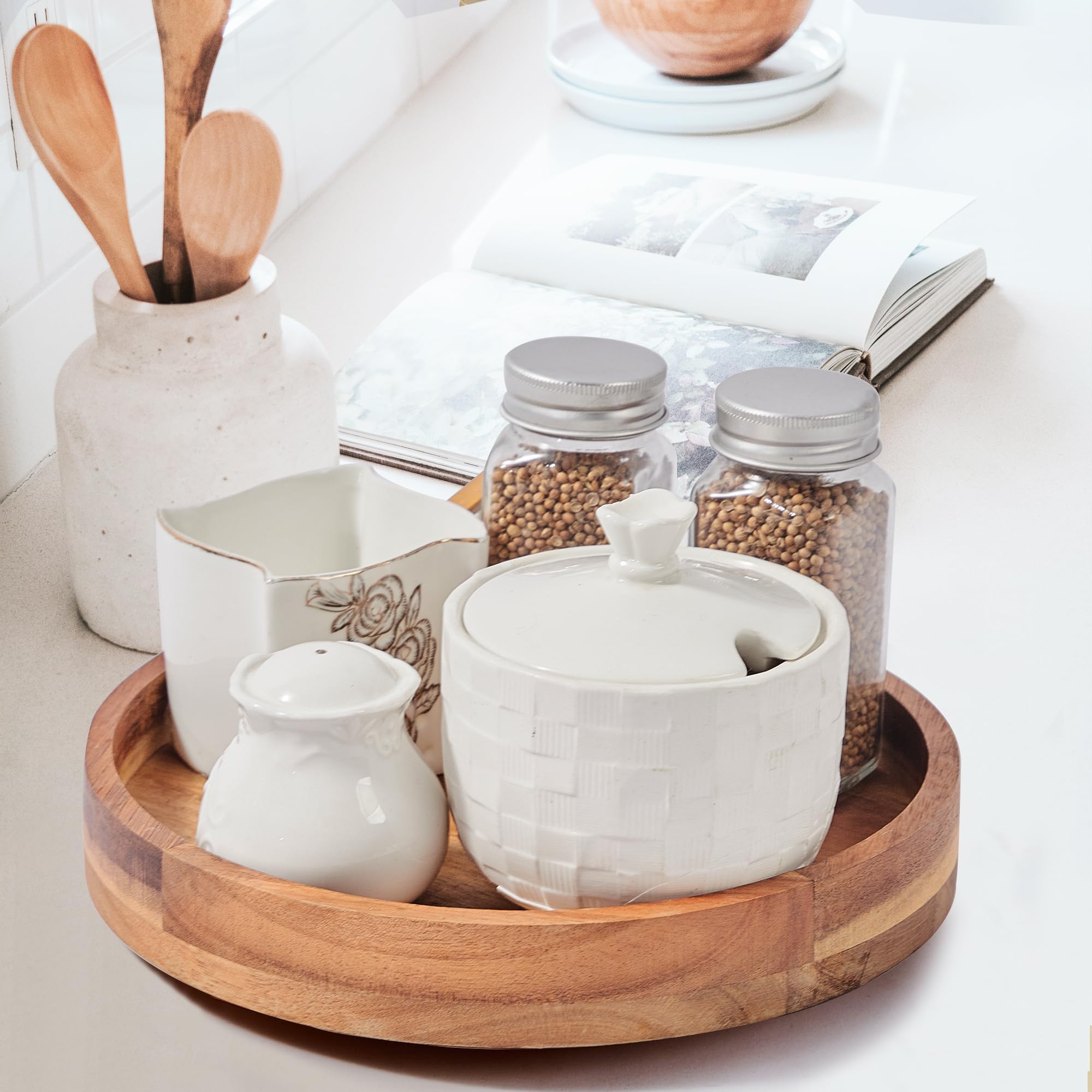 ACIAZAAZ kitchen turntable fits on countertops for organized storage.
