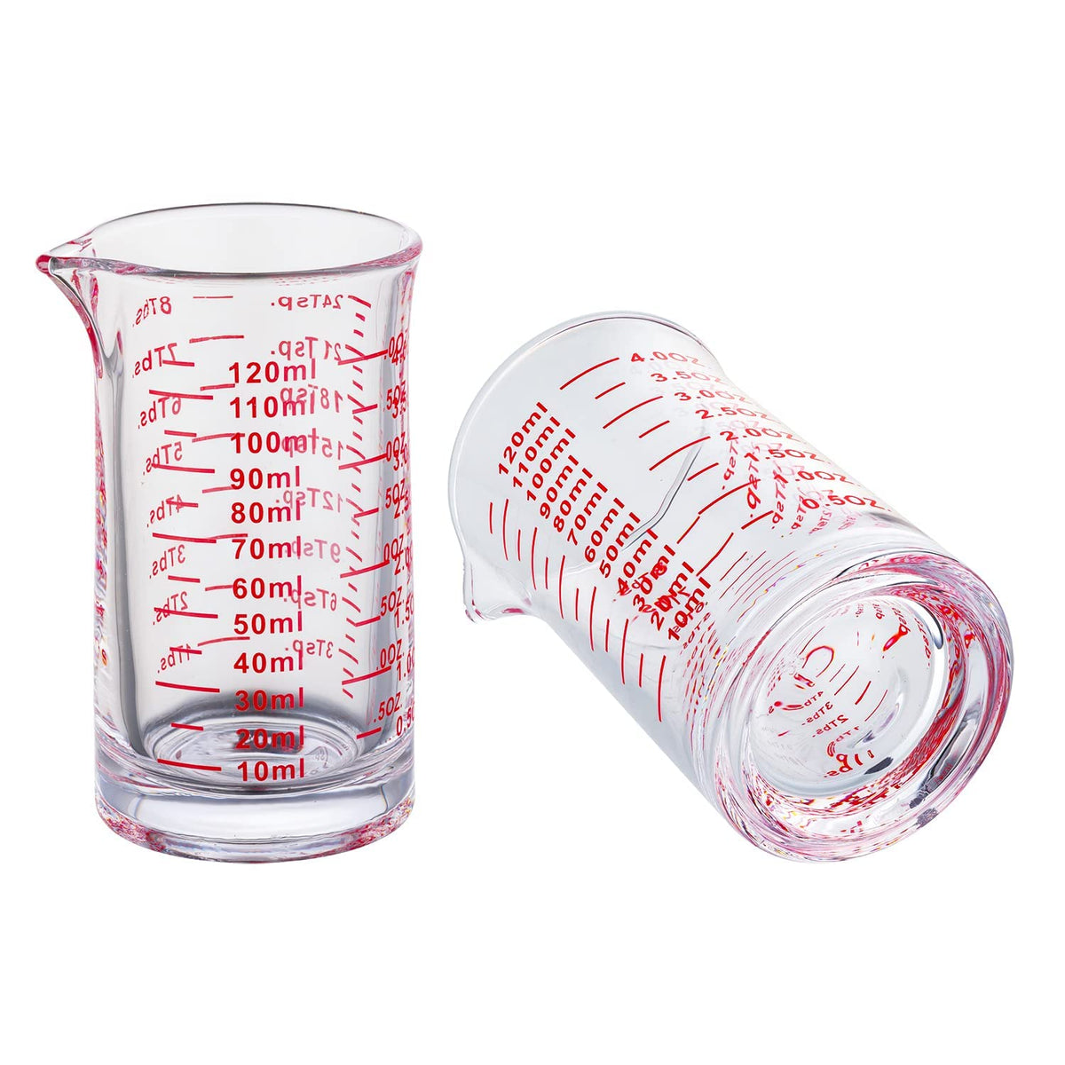 Ackers BORO3.3 4 oz measuring cup with a V-spout for precise pours.