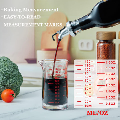 Ackers BORO3.3 measuring cup highlights clear ml and oz markings.