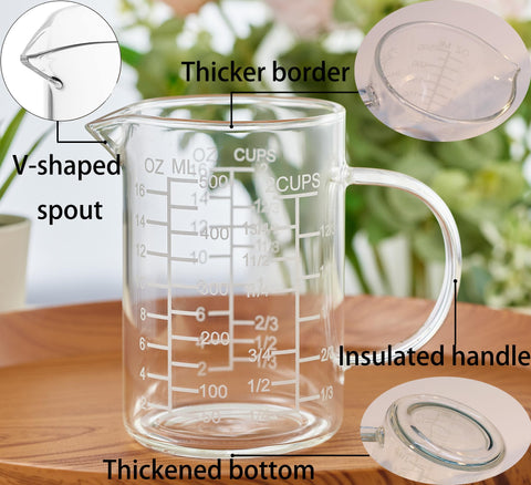 Ackers insulated-handle glass measuring cup offers safe handling when hot