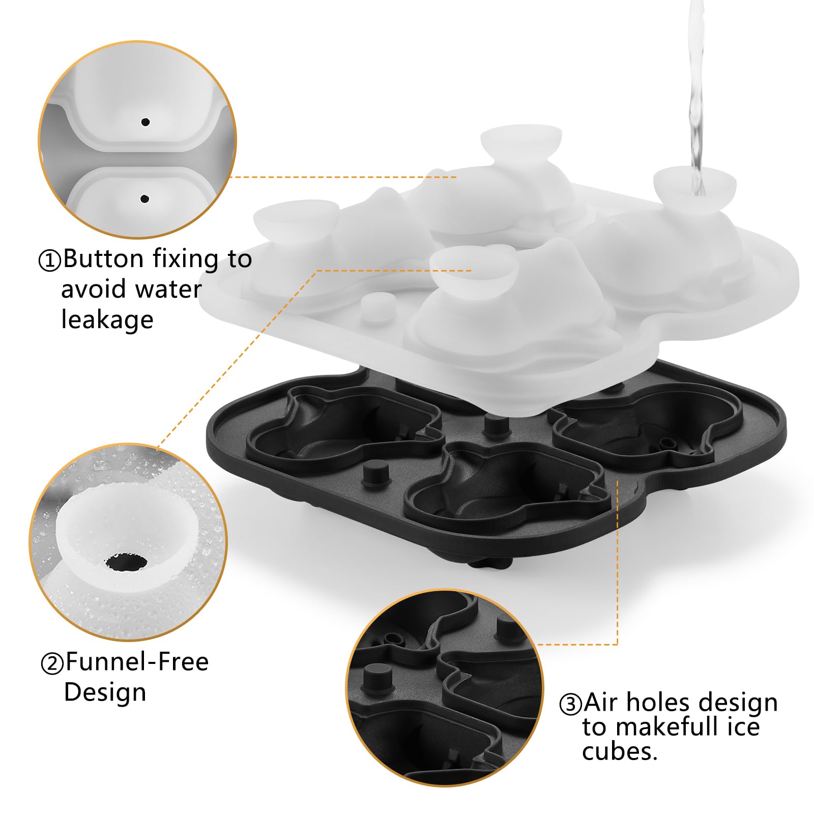 ACOOKEE BPA-free penguin-ice-mold with built-in funnel for simple filling.