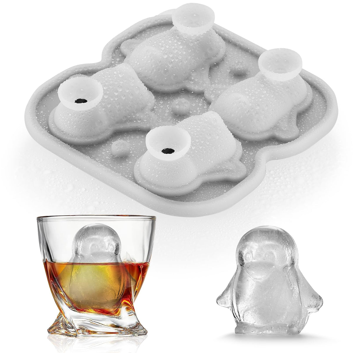 ACOOKEE penguin-ice-cube-mold creates large penguin ice cubes for striking cocktails.