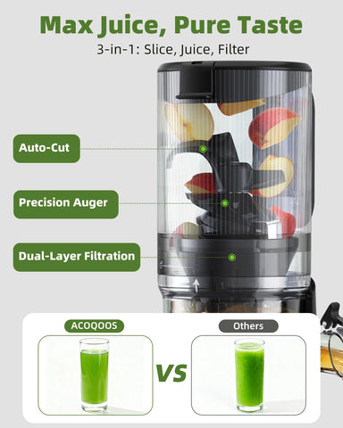 ACoqoos cold press juicer 1.8L hopper for large batches