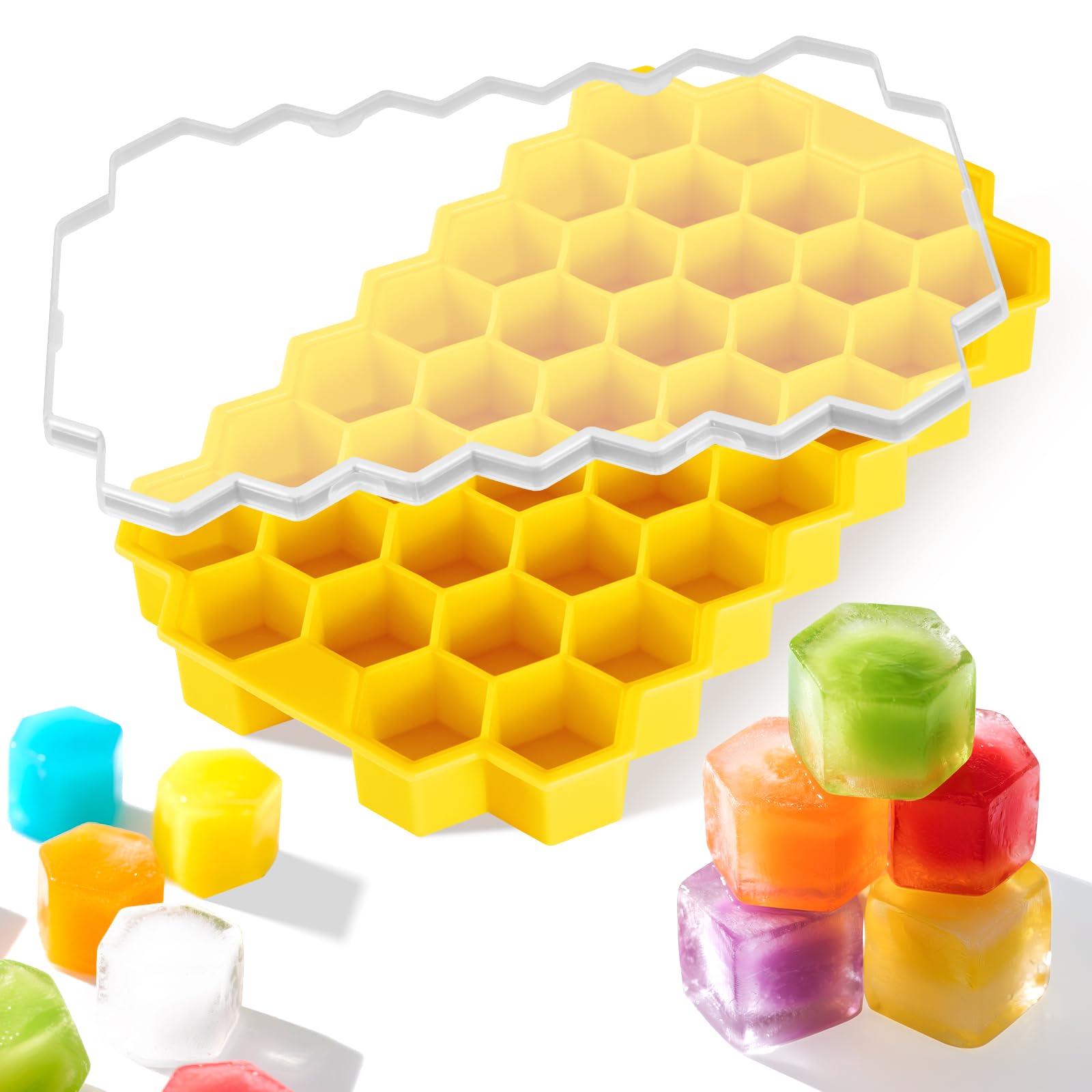 Acosexy Yerrow mini ice cube tray shows 37 cavities for easy freezing