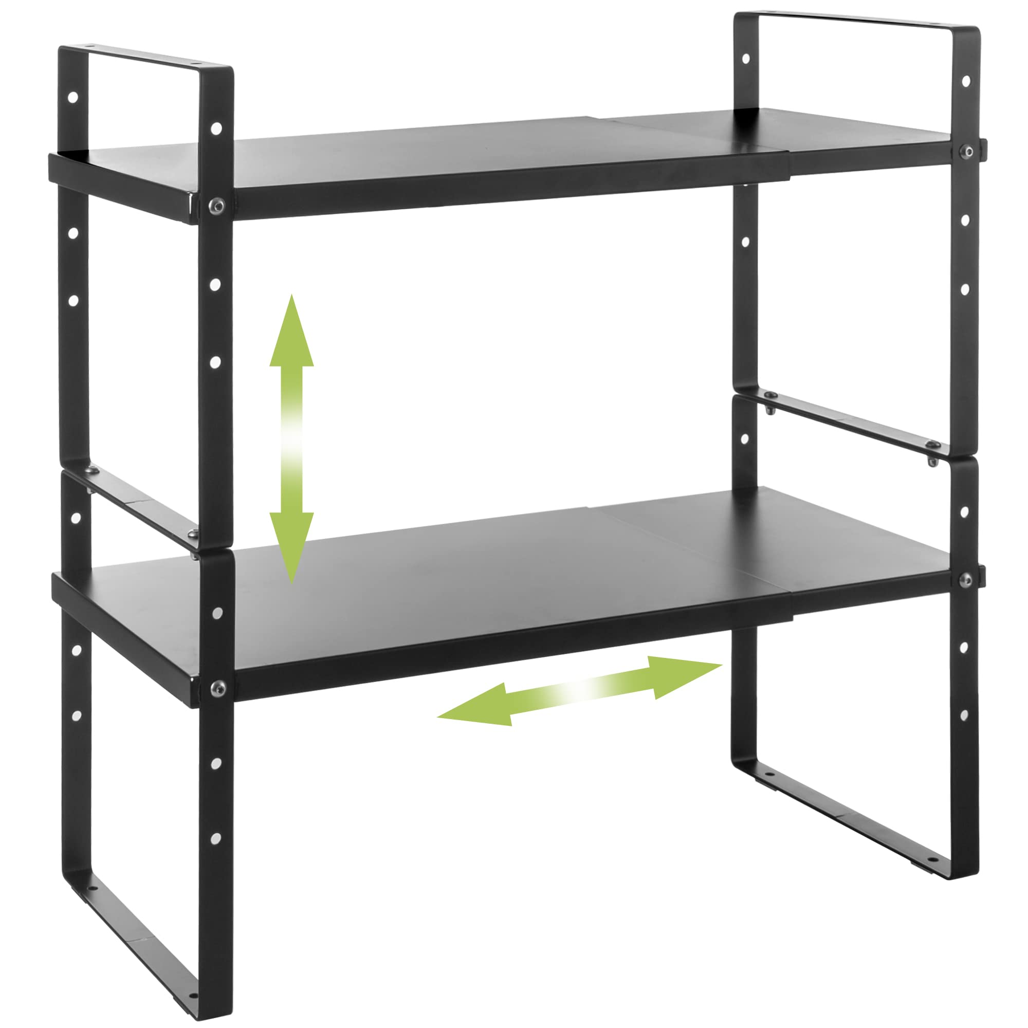 Across-Star expandable cabinet shelf in compact mode for tidy countertops.