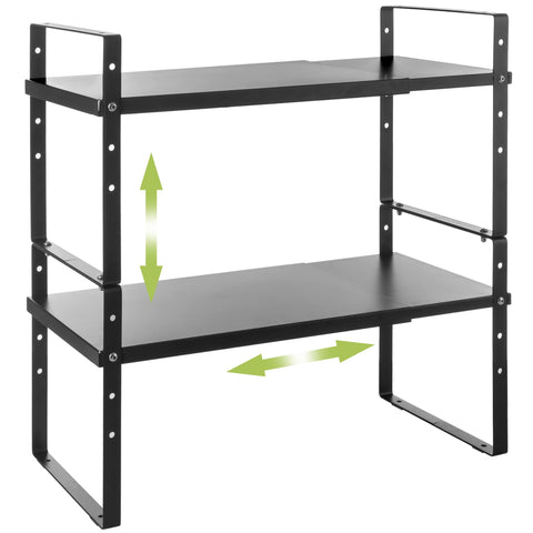 Across-Star expandable cabinet shelf in compact mode for tidy countertops.