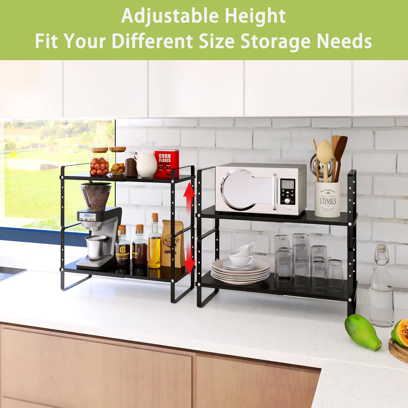 Across-Star expandable shelf extended to fit longer pantry spaces.
