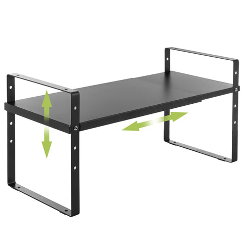 Across-Star expandable shelf shows adjustable length for flexible countertop organization