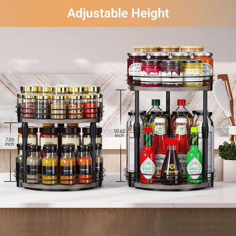 Across-Star height adjustable spice rack ready to fit bottles of varying heights.