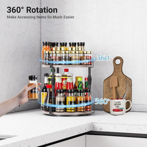 Across-Star metal frame with wooden trays offers durable, easy-to-clean spice storage.