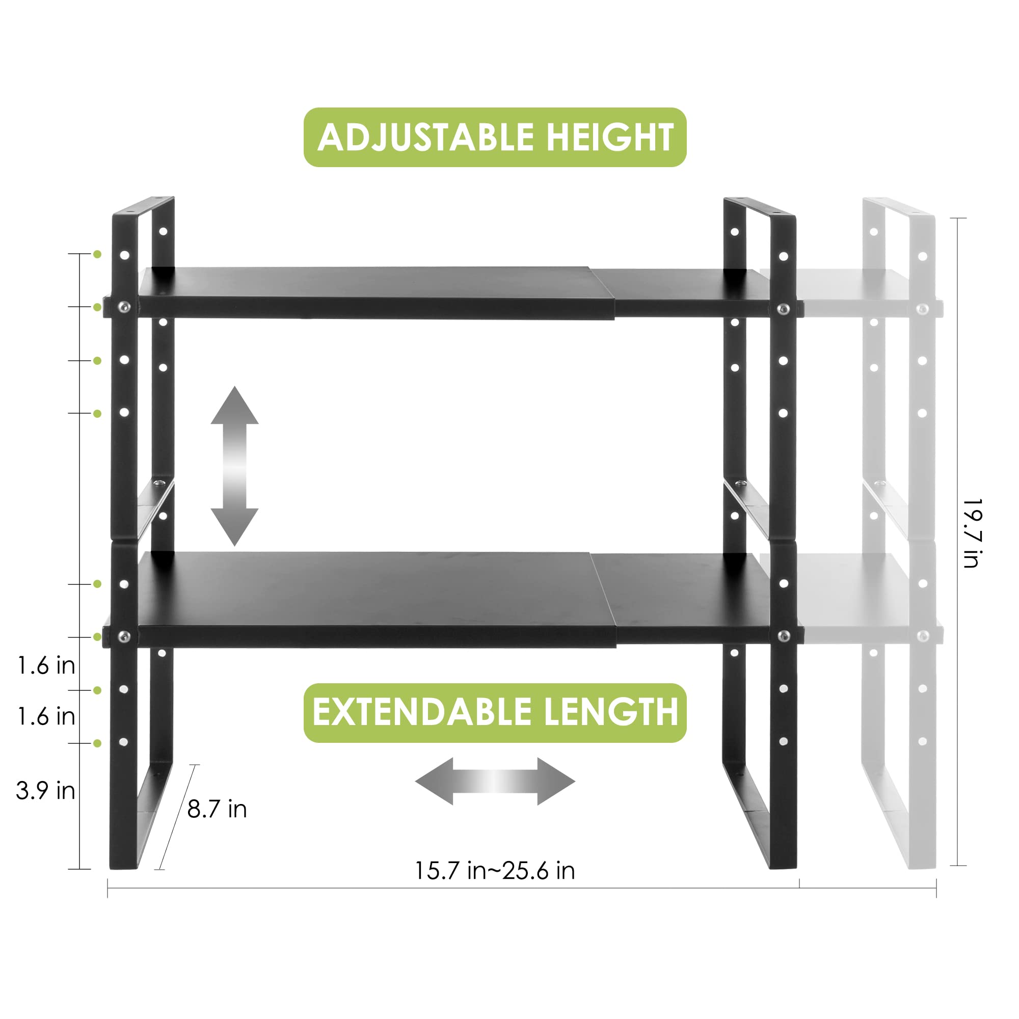 Across-Star two-tier pantry shelf for pots, pans, and bowls.